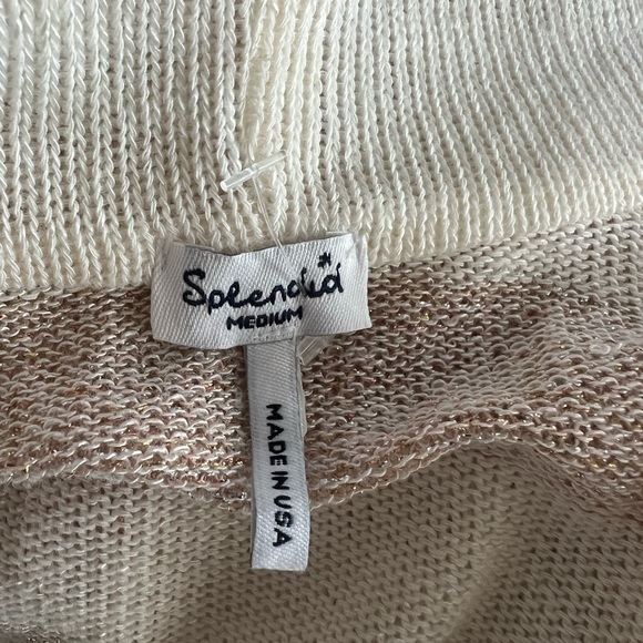 Splendid Draped Metallic Striped Sweater Cardigan, Cream Rose Gold Size M - Picture 6 of 7